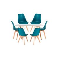 conjunto mesa tower rectangular 120 x 80 cm blanca y pack 6 sillas synk basic - verde azulado