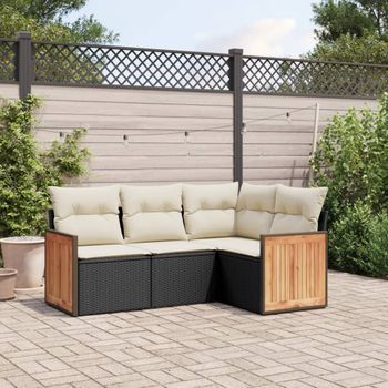 Conjunto De Sofás Jardín 4 Uds | Mueble Jardin Mesa Y Sillas Con Cojines Ratán Sintético Negro Cfw982593