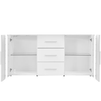 Mueble Tv Blanco Y Roble 140 Cm Con Led, 3 Cajones Y 2 Armarios