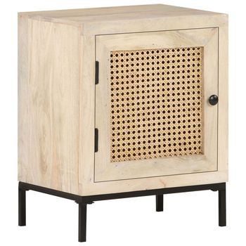 Mesita De Noche Madera Maciza Mango Y Caña Natural 40x30x50 Cm Vidaxl