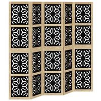 biombo separador 5 paneles madera maciza paulownia marron negro vidaxl