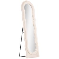 homcom espejo de cuerpo entero espejo diseno ondulado marco con tela de terciopelo para salon dormitorio 160x50 cm crema   aosom espana
