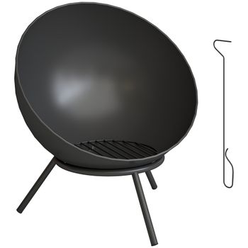 Outsunny Brasero 60 x 53 x 66 cm ajustable Hogar con atizador Rejilla para carbón Soporte Negro   Aosom España