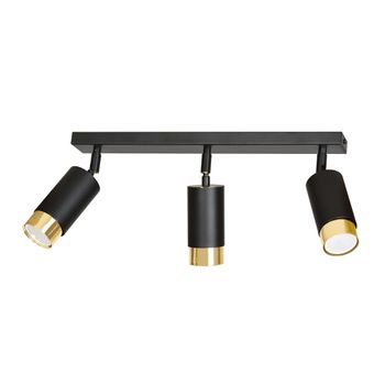 Regleta elegante con 3 focos de luz orientables negro y dorado