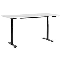 escritorio de altura regulable electrico diseno moderno patas redondas 180 x 80 cm tablero blanco soporte de acero negro destinas