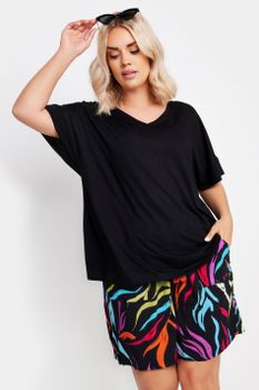 Yours Pantalones Cortos Estampado Cebra Arcoíris Estilo Paperbag, Mujer Curvy Y Tallas Grandes, Yours