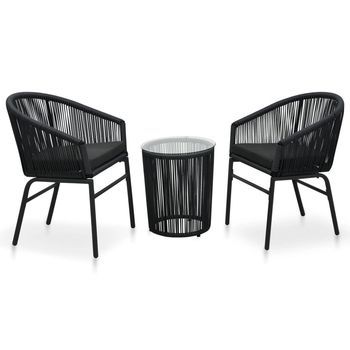 Set Mesa Y Sillas De Jardín 3 Pzas Y Cojines Ratán Pe Negro Vidaxl