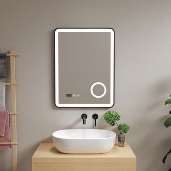 Espejo De Pared Con Led Pescara Para Baño Ip65 Con Antivaho Y Lupa Aluminio 80 X 60 X 4 Cm - Negro [pro.tec]