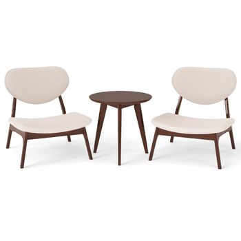 Costway Juego de 2 Sillas Decorativas con Mesa Ayudante Sillas Tapizadas en Terciopelo de Cordero con Marco de Madera Maciza para Dormitorio Beige