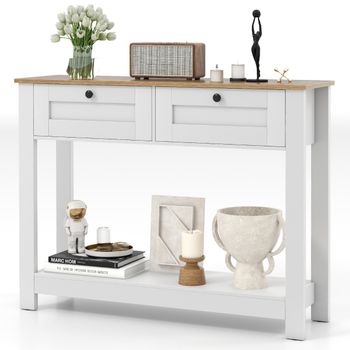 Costway Mesa Consola Estilo Granja Rústico con 2 Cajones con Estante de Almacenamiento para Estar Cocina Comedor 106 x 30 x 81,5 cm Blanco