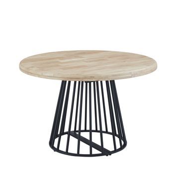 Mesa De Comedor Redonda Extensible Jail Con Sobre De Madera Natural De Roble Y Estructura Metálica Negra