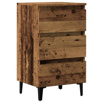 Mesita De Noche | Mesilla De Noche Con Patas De Metal Madera Envejecida 40x35x69cm