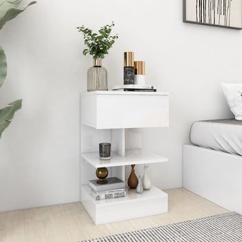 Pack 2 Uds Mesitas De Noche | Mesa Auxiliar | Mesilla Blanco Brillo 40x35x65 Cm