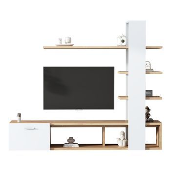 Mueble De Tv - Conjunto De Muebles De Sala - Apto Para Televisores De Menos De 60 Pulgadas - Blanco Y Madera
