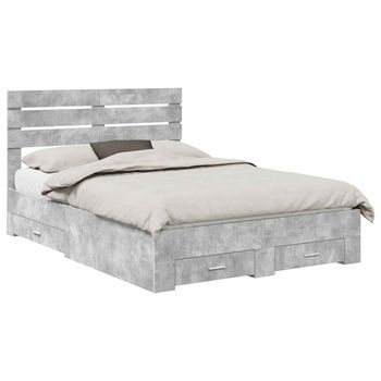 Estructura De Cama Con Cajón Gris Concreto 150 X 200 Cm Vidaxl