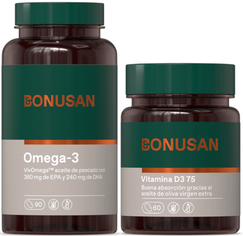 Bonusan Omega-3 360mg EPA y 240mg DHA 90 Cápsulas + Vitamina D3 75 mcg/3000 UI 60 Cápsulas