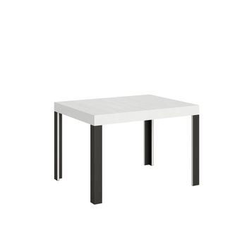Mesa extensible 80x120/204 cm efecto madera fresno blanco, hierro