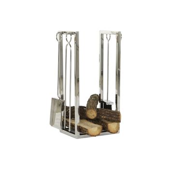 Leñera set 4 inox 6x1x54 niquelado plateado