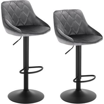 Juego De 2 Taburetes De Bar Con Respaldo Terciopelo Regulable En Altura 39 X 47 X 104 Cm Gris Oscuro,woltu