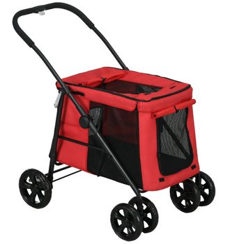 PawHut Carrito plegable para mascotas perros gatos cojín incluido ruedas con freno tela 600D Oxford 102x62x105 cm Rojo   Aosom España