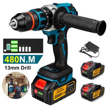 Taladro de impacto eléctrico sin escobillas 480N.M, Taladro Inalámbrico, destornillador eléctrico de 13mm, herramienta eléctrica de controlador DIY para Pin de batería Makita de 18V
