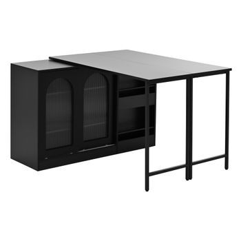 Mesa De Bar Extensible Giratoria De 360° Con Espacio De Almacenamiento Y Puerta De Cristal - Negra
