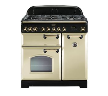 RANGEMASTER Classic Deluxe 90 Dual Fuel Range Cooker - Cream & Brass, Cream