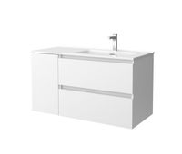 mueble de bano bequia 90cm  coqueta 1 puerta izquierda  lavabo ceramica   blanco mate 90x45x54