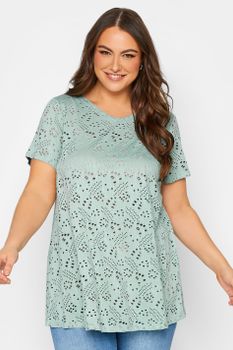 Yours Camiseta Menta Troquelada, Mujer Curvy Y Tallas Grandes, Yours
