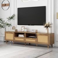 mueble de tv con puertas correderas y cajones de ratan madera maciza 160x37x49cm para tv de hasta 70 pulgadas
