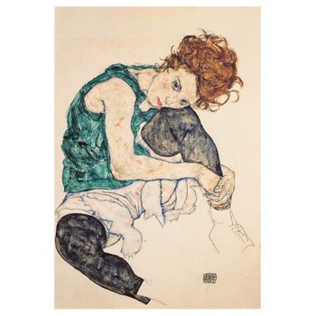 Legendarte - Cuadro Lienzo, Impresión Digital - Mujer Sentada Con La Pierna Izquierda Levantada - Egon Schiele - Decoración Pared Cm. 50x70