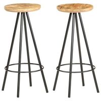 juego de 2 taburetes de bar sillas altas con reposapies en madera de mango y hierro dec029636