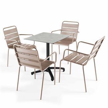 Mesa Reclinable 70x70 Cm Gris Claro Con 4 Sillas De Metal Color Topo, Opéra - Oviala