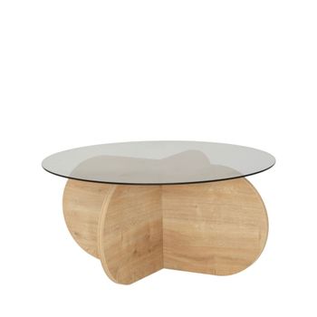 Mesa de centro redonda cristal templado y madera ø75cm - madera clara
