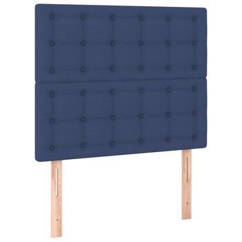 Cabecero Cama Mueble De Dormitorio Con Luces Led Tela 100 X 5 X 118/128 Cm Azul M02_0002229