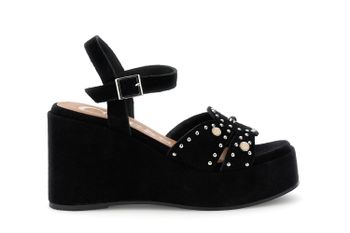 sandalias de cuña de ante gilda con tachuelas y cabujones black 38