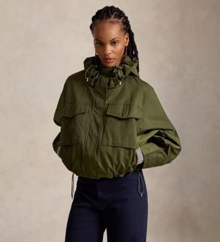 Polo Ralph Lauren para mujer. 211A97134003 Cortavientos recortado verde (XS), Casual, Poliéster