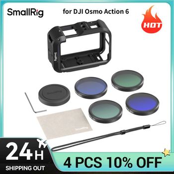 Jaula SmallRig para DJI Osmo Action 6 con kit de filtros ND, paquete de 4 filtros CPL ND8 ND16 ND32 de densidad neutra polarizadores a presión 6374