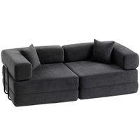 homcom sofa cama de 2 plazas plegable tapizado en chenilla con acolchado grueso reposabrazos anchos 2 almohadas gris oscuro