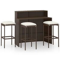 conjunto de muebles de bar para jardin 4 uds  mesa y sillas y cojines marron