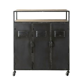 Mueble bar con ruedas de metal y abeto