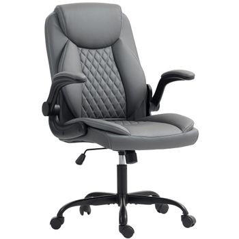 HOMCOM Silla de oficina, silla de escritorio ergonómica con reposabrazos abatibles, altura ajustable, función de balanceo, Gris