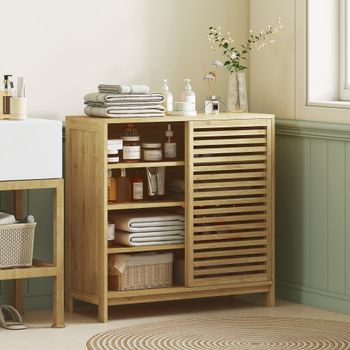Armario De Baño De Bambú Mdf Homcom 80x34x80 Cm Natural