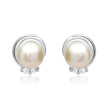 14 quilates pendientes oro blanco perla 4 diamantes