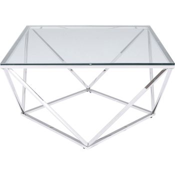 Mesa de centro de cristal y acero plateado