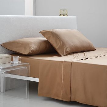 Juego De Sábanas Satén Algodón Egipcio 300 Hilos Terracota 160x260 Cama 90