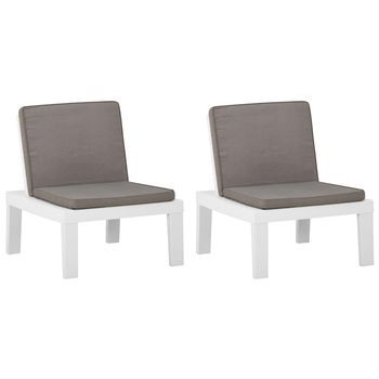 Pack 2 Uds Sillones De Jardín | Silla De Jardín | Silla De Exterior Con Cojines Plástico Blanco
