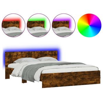 Estructura De Cama Cabecero Y Luces Led Roble Ahumado 150x200cm