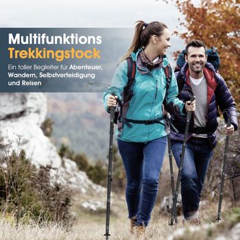 Bastón de Trekking con Cuchillos, Destornillador, Silbato, Pedernal y Brújula para Camping, Senderismo y Caza