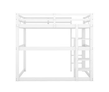 Cama alta infantil 140x200 cm - estructura de pino con almacenamiento, 4 estantes y escritorio - blanco
